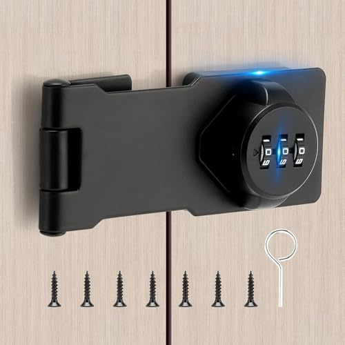 TOKCKYBL Keyless Cabinet Lock with Combination Code - 3-Digit Password Hasp Latch Lock for Drawers, Bifold Closet Door and Double Sided Door (Black, 4.5 Inch)