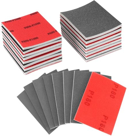 QWORK® 16 Piezas Esponjas de Lijado, 8 Granos 180-2500, Lija Flexible Húmedo-seco Reutilizables para Madera, Metal y Reparación de Automóviles