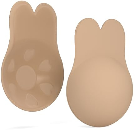 Foatcox Soutien-gorge adhésif, soutien-gorge invisible, sans bretelles, réutilisable, auto-adhésif, pour robe de mariée, tenue de soirée, vêtements dos nu, beige, D