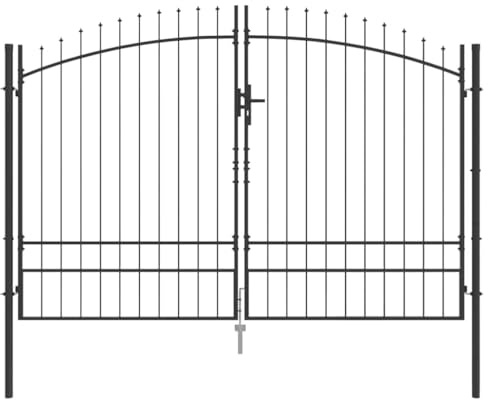 vidaXL Cancello da Giardino con Punta a Lancia Doppia Apertura Grigio 3 x 2m | Acciaio Rivestito in Polvere, Ideale per Ingressi, Resistente e Durevole, Protezione dai Raggi UV, Perfetto per Spazi E