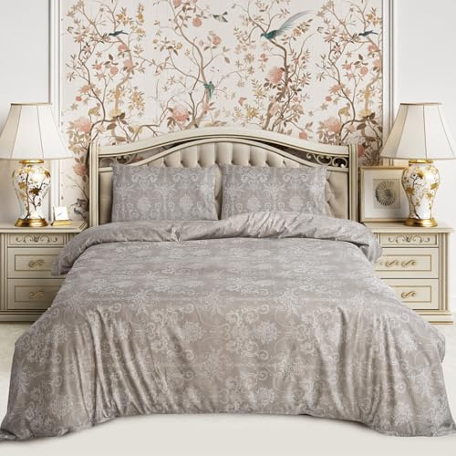 SAIMAZ 4 Piece Printed Bedding Set Duvet Cover, Deep Fitted Sheet & 2 Pillowcases Single, Double, King, Super King Sizes Soft Microfiber, Wrinkle-Resistant, Easy Care (Single, Vintage Grey)