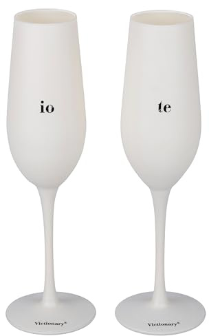 Villa d'Este Home Tivoli 1996 Set 2 Flûte in vetro opaco, con scritta, 240 ml, avorio, Victionary