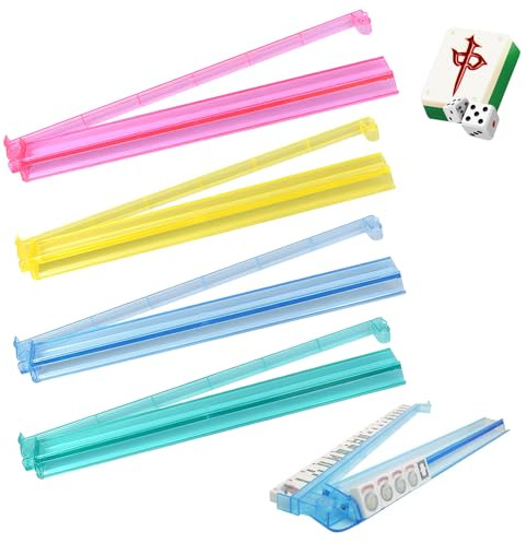 Kenmohuo Mahjong Racks with Pushers Set of 4, Clear Multicolor Mahjong Pushers Racks, Set of 4 All-in-One Tile Rack & Pusher, Acrylic Board Game Accessories, Mah Jongg Accessories