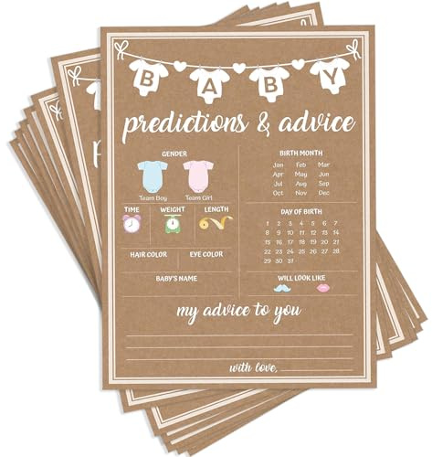 Wonninek 50Pack Baby Prediction Cards Gender Reveal, Baby Shower Games Neutral Design New Parent Advice Cards Included Fun Celebration Activities & Table Decorations for Your Party