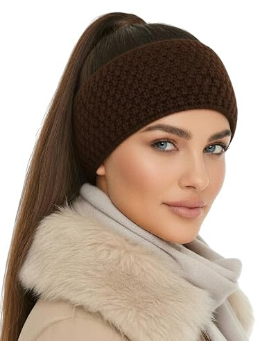 Baesics Stirnband Damen Winter Braun - Ohrenwärmer warm gefüttert mit Fleece-Innenfutter, Waffelmuster gestrickt 48-58 cm Unisex Herren | weich elastisch