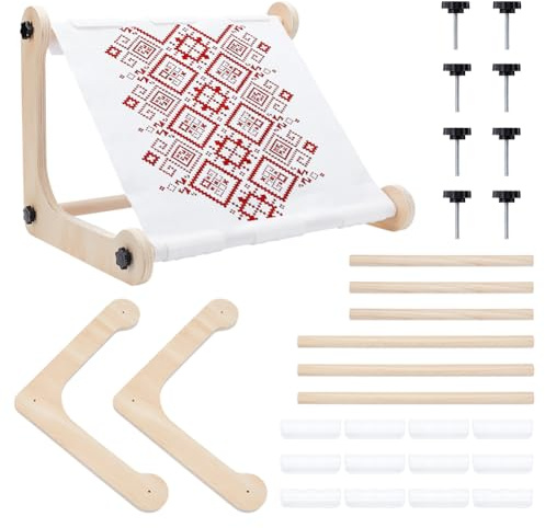 UNICRAFTALE Support Réglable Pour Cadre De Broderie En Bois Sur Table Ou Genoux Support Pour Tambour À Broder Blanc Navajo Cadre À Broder Déroulant Pour Arts Artisanats 300x300x14.5mm