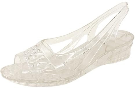 Jelly Sandali da donna in plastica Slingback, scarpe da bagno estive, con bocca di pesce, trasparenti, in gomma morbida, in plastica trasparente, per spiaggia, piscina, tempo libero