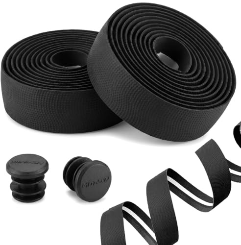 Rundago 2 Piezas Cinta para Manillar de Bicicletas Antideslizante Especial para Bicicletas de Ciclismo y Urbanas, Incluye Cinta de Acabado y Tapones de Manillar, 215 * 3cm, Negro