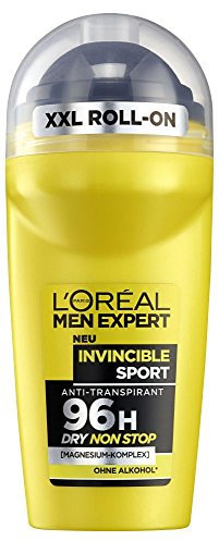 L'Oréal Men Expert Deo Roll-On, Invincible Man, 96H Schutz Sport Deo für Männer kontrolliert Trockenheit und Körpergeruch (6 x 50 ml)