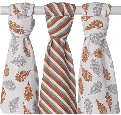 xkko Mullwindeln Muslin 70x70 cm Bio-Baumwolle 3er-Set (Eiche)