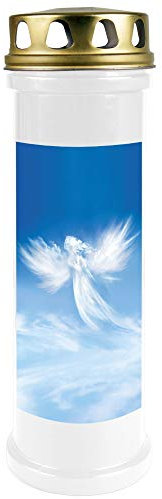 HScandle Bougie funéraire (blanc) Durée de combustion env. 100 h / Brûleur 4 jours – Motif : ange dans de nombreuses variantes