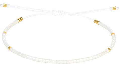 KELITCH Braccialetti dell'amicizia con perline Miyuki Braccialetti in corda sottile Braccialetti fatti a mano da donna Bracciali avvolgenti (Bianco 04S)
