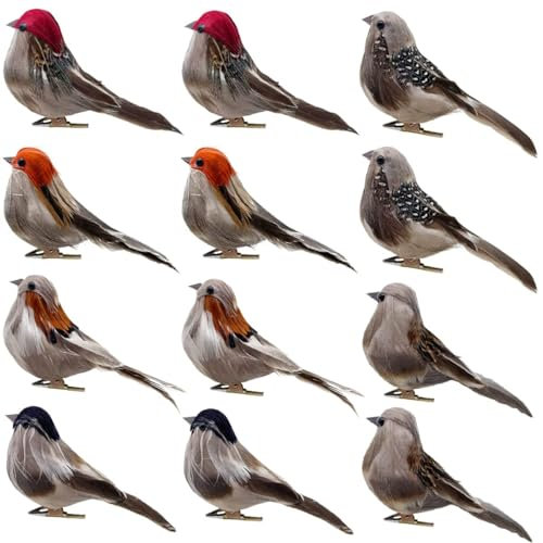 LWINGFLYER 12 Stück pro Packung künstliche Vögel Federkiel-Schaumstoff-Dekoration mit Clip geeignet für Weihnachten Kunsthandwerk Gartendekoration