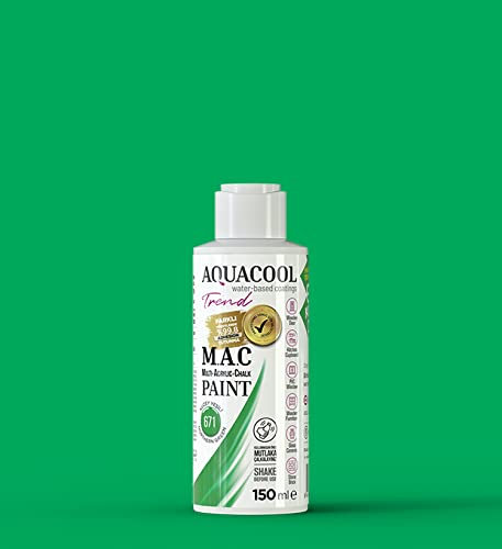 AquaCool 671 - Pintura multisuperficie, acrílico, tiza, mate, secado rápido, para uso interior y exterior en muebles, madera, plástico, vidrio, cerámica, piedra (150 ml, verde norte 671)