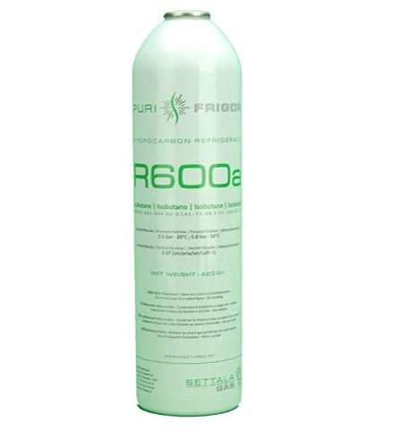 Gas Refrigerante R600a Isobutano | Envase de 420g Neto | Ecológico para Nevera y Congelador Doméstico | Botella de Carga HC | No Incluye Válvula