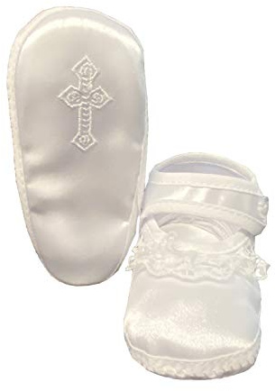Swea Pea & Lilli Baptism Shoes for Baby Girl White Baby Booties w Celtic Cross (4), 9 Months
