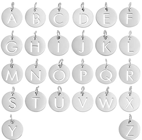 UNICRAFTALE 26 Flache Runde Buchstaben Anhänger aus Edelstahl 304 Charms Anhänger von A bis Z für die DIY-Schmuckherstellung