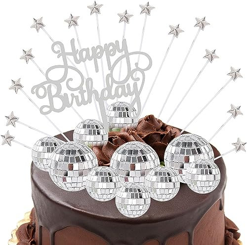 26er Set Disco-Kugel Kuchen Topper, Reflektierende Glitter Kuchen Dekoration für Geburtstagsparty