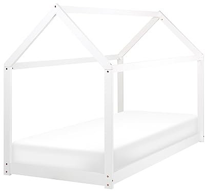 Beliani Hausbett für Kinder aus Holz 90 x 200 cm weiß Kinderzimmer Kinderbett Tosse
