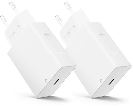 Chargeur USB C, Prise USB C, [2-Pack], 25W Chargeur Rapid, pour iPhone 16 15 14 13 12 11 Série, SE X XS XR 8 Plus Pad Pro IPad AirPods Samsung Galaxy, Type C Mural Alimentation Adaptateur