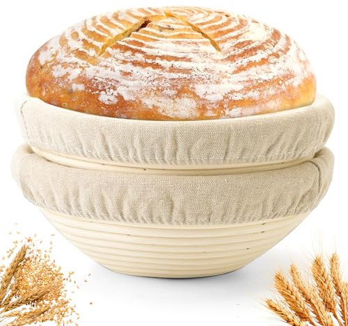 Savorella Bread Proofing Baskets Set of 2 10/25cm Round Dough Proofing Bowls W/Liners Perfect for Home Sourdough Bakers Baking (25CM, Round)