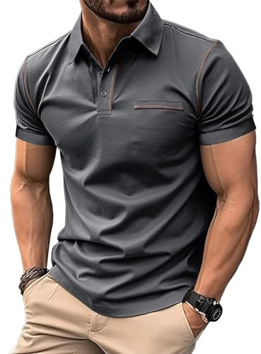 MakingDa Herr Slim Fit Kortärmad pikétröja stretch lätt vanlig krage skjortor atletisk absorberande andningsbar arbete golf promenader klassisk t-shirt topp sommar