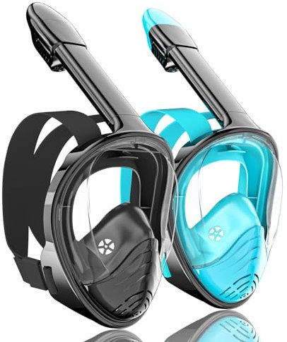 QingSong Full Face Snorkel Mask for Adults, Snorkeling Gear with Camera Mount, 180 Degree Panoramic View Snorkel Set Anti-Fog Anti-Leak