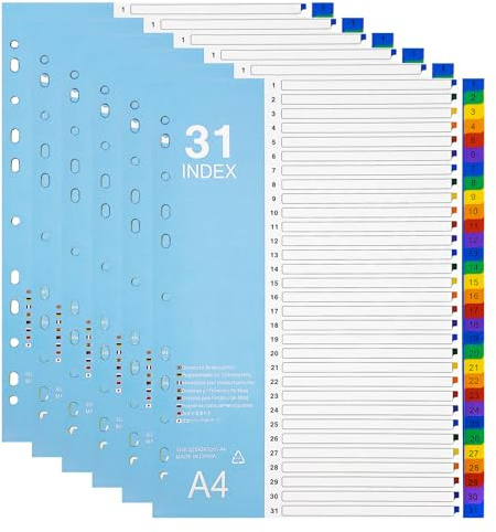 LELADY Divisori File A4, 6 Pezzi Divisori per Raccoglitori, Numerati 1-31, Divisori Raccoglitori ad Anelli in 31 Parti, Divisori per Quaderni, Separatori per Raccoglitori ad Anelli