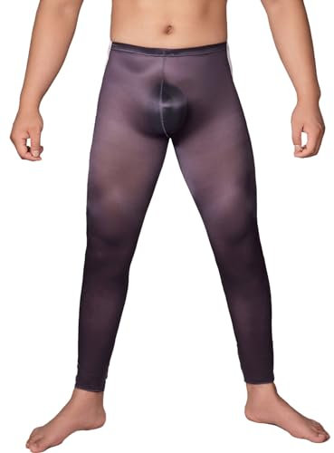 Fldy Herren Männer Leggings Durchsichtig Lange Unterhose Glatte Ö-Glanz Strumpfhose Sport Wäsche Nachtwäsche Hose Grau_A Einheitsgröße