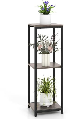 COSTWAY Scaffale per Piante a 3 Livelli, Portavasi da Interno di Metallo con Dispositivi Anti-ribaltamento, Portafiori Quadrati per Balcone, Soggiorno e Ufficio, Portata 60 kg (1)