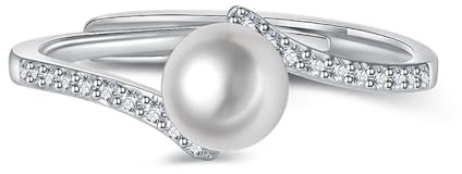 IMINI Bague de promesse délicate avec perles pour femmes et filles - Bague extensible et réglable - Bague ouverte - Confortable - Pour la Saint-Valentin, des fiançailles, un mariage - Cadeau unique et