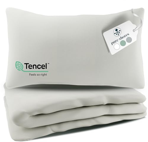 pure shores - Lyocell Bettwäsche 135x200 | Bettwäsche Set 100% Lyocell Satin | Oeko-Tex | Tencel | Reißverschluss | Set mit Kissen (Perlmutt-Beige, 135x200 + 80x40 cm)
