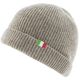 Patriia Berretto in 100% Lana Merino con la Bandiera Italiana. Produzione Artigianale. Realizzato a Mano. Berretto Uomo. Berretto Donna. Berretto di Lana a Maglia. (Beige)