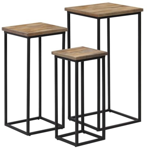HEFZGDB Set Tavolini per Piante 3 pz in Legno di Teak Recuperato Tavolino da divano Tavolini da salotto moderni Tavolino salotto Adatto per terrazze, camere da letto e bordo piscina.