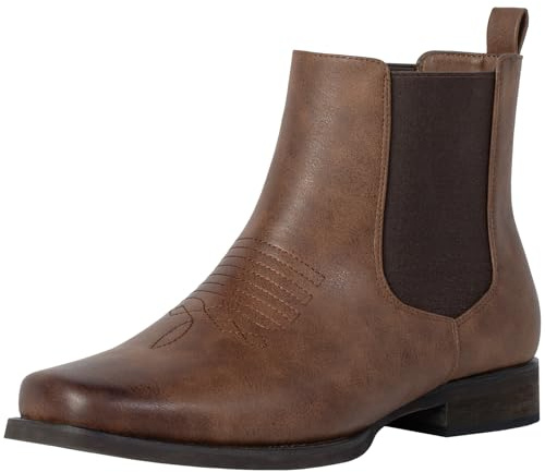 J's.o.l.e Botas vaqueras para hombre, botas Chelsea de moda occidental, puntera cuadrada, tacón bajo, botas de vestir, Brown, 44 EU