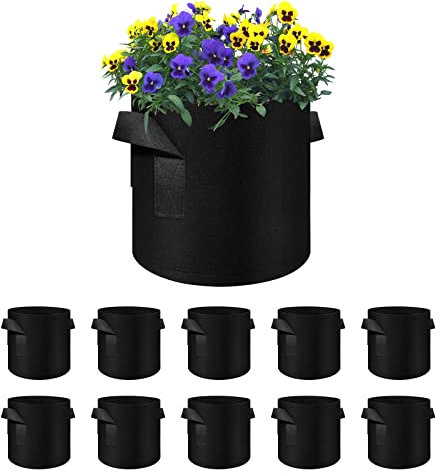 Ohiyoo 15 Gallon Plant Grow Bags 10 Pack Grow Bags for Vegetables, Breathable Nonwoven Fabric Pot Growing Bag Planter, Fabric Plant Pots for Potato Tomato Strawberry Vegetable (15 Gal)