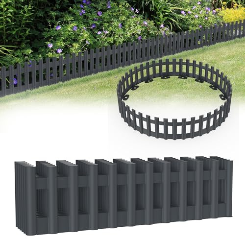 HENGMEI 516 cm, träutseende, gräskant, plast, rabattkant i träimitation klippkant, 12 stycken palisader, trädgårdsstaket, antracit (element 43 cm x 12 cm)