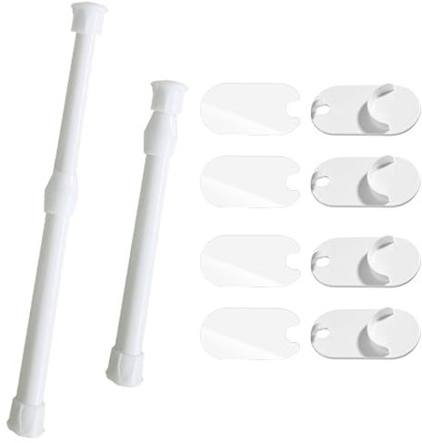 Barra de Tensión Telescópica, 2 Barras Telescópicas para Cortinas, Barra Telescópica para Cortina de Ducha, Barra Telescópica Ajustable, Sin Necesidad de Taladrar, 40-70 cm, Baño, Cocina, Blanco