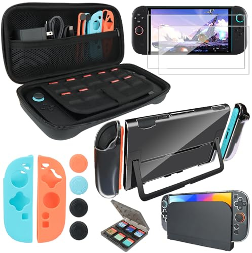 Eovola Tragetasche und Dockable Case Set für Nintendo Switch 2 (2025), Bildschirmschutz Controller Grip Caps Zubehör Kit