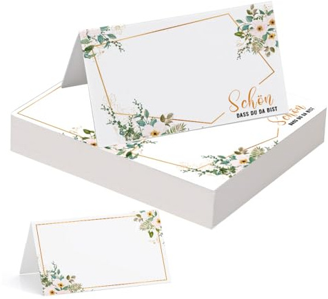 60 Stück Tischkarten Hochzeit - Namensschilder Hochzeit Schön dass du da bist, Platzkarten zum selbst Beschriften Namenskärtchen Tischkarten für Geburtstag, Konfirmation, 110x85mm