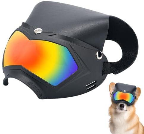 Gafas de Sol para Perros - Gafas De Sol Impermeables con Sombrero De Protección UV | Casco Protector para Perros Ajustable con Correa y Accesorios Desmontables para Actividades al Aire Libre Camping