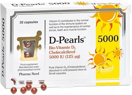 Pharma Nord D-Pearls Vitamin D3 5000 IU | High Absorption | 30 Capsules | Immune Support | Supports normal immune function, bones, teeth and muscle function with Vitamin D3