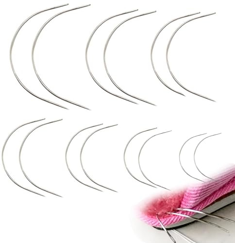 SWYZOR Juego de 12 Agujas Curvas, Redondas, de Cuero, de Acero, Aguja de Coser Curva, para Tapicería, para Coser, Peluca, C, Agujas Curvas, Extensiones, Agujas, Cuero, Agujas de Costura, Finas