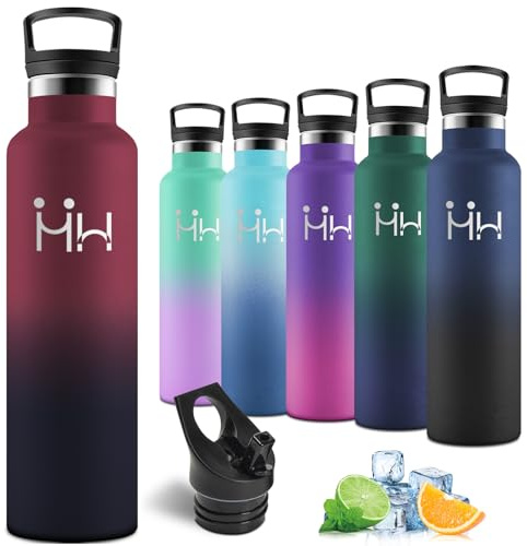 Motswedi Borraccia Termica 1 Litro, Borraccia Acciaio Inox, Bottiglia Termica, per Acqua Fredda e Calda, Bottiglia d'Acqua a Prova di Perdite, per Sport, Palestra, Campeggi, Nero & Rosso