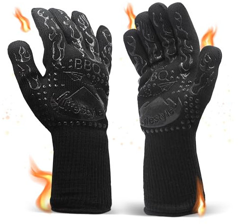 Set da 2 Guanti Da Forno Universali Rossi, Guanti Barbecue Ultra Resistenti al Calore Oltre 800 Gradi, Guanti Bbq Guanti Forno Alta Temperatura, Guanti Per Barbecue, Forno, Camino, Stufa a Pellet