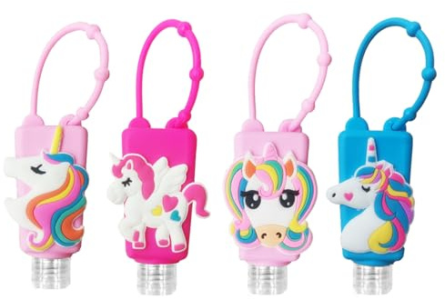 Color Land Unicorn Kids Empty Travel Bottle,4Pcs Hand Sanitizer Holder with Silicone Case Leak Proof Refillable Travel Containers, for Liquid Soap & Lotion,Travel Daily Use