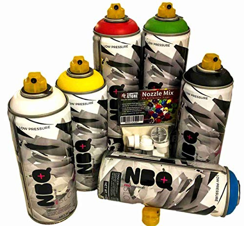 Juego de botes de espray NBQ de alta cobertura para graffiti Pro, 6 x 400 ml, juego con cabezales de pulverización de repuesto, para manualidades, arte, válvula ligera