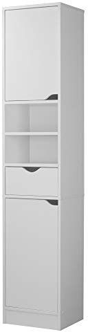 URBNLIVING Ventura - Estantería de madera alta con 2 puertas y 1 cajón, mueble de almacenamiento moderno (blanco)