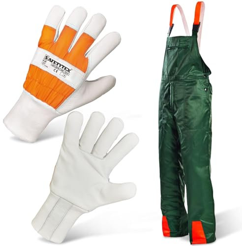 Safetytex Forstschutz Set - Schnittschutzlatzhose + Forsthandschuhe - 2 TLG Forstschutz Set - KWF geprüft - Für Forst & Garten