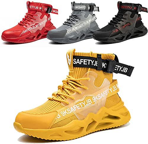 Zapatos de Seguridad Hombres Mujer Zapatillas Trabajo Comodo Ligero Transpirable Antideslizante Botas Seguridad Amarillo EU 41